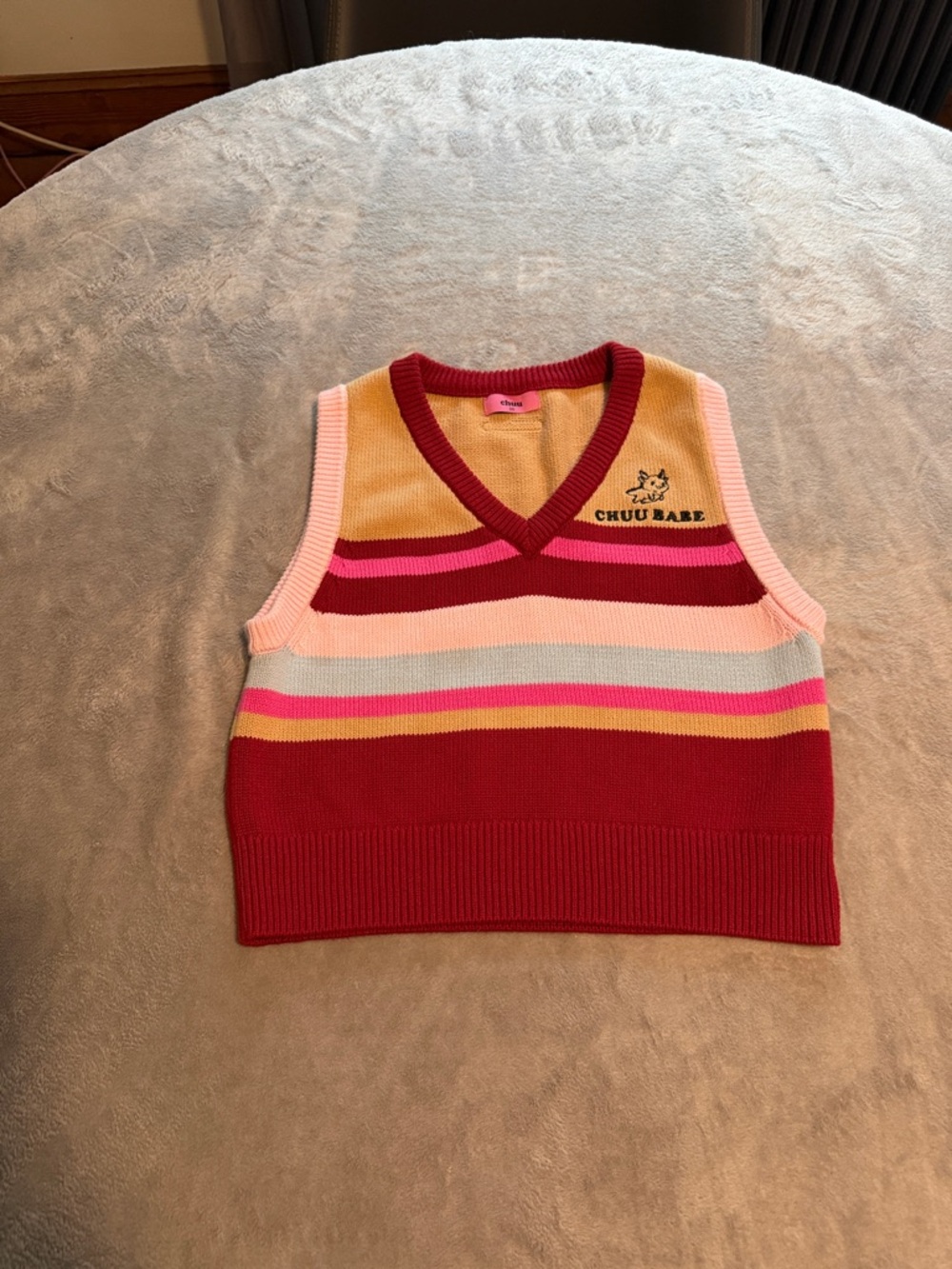 CHUU Babe Striped Knit Vest in Tan, Pink, Blue, Light Pink & Raspberry